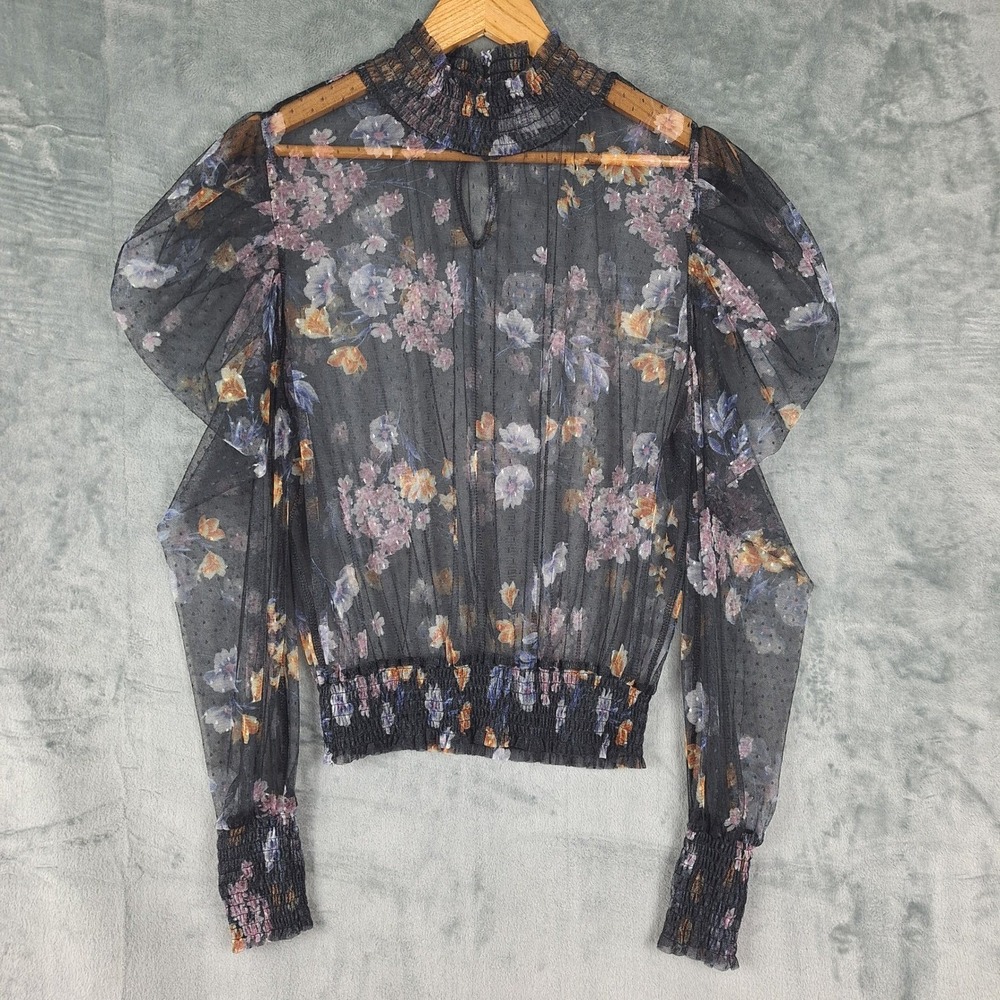 Womens Top XL Black Dark Romantic Floral Sheer Whimsigoth Fairy Grunge Regency